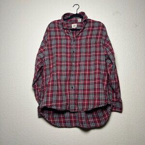 VTG GAP Button Up Flannel Shirt Men L Plaid Red White Grandpa Gorp Outdoors Hike